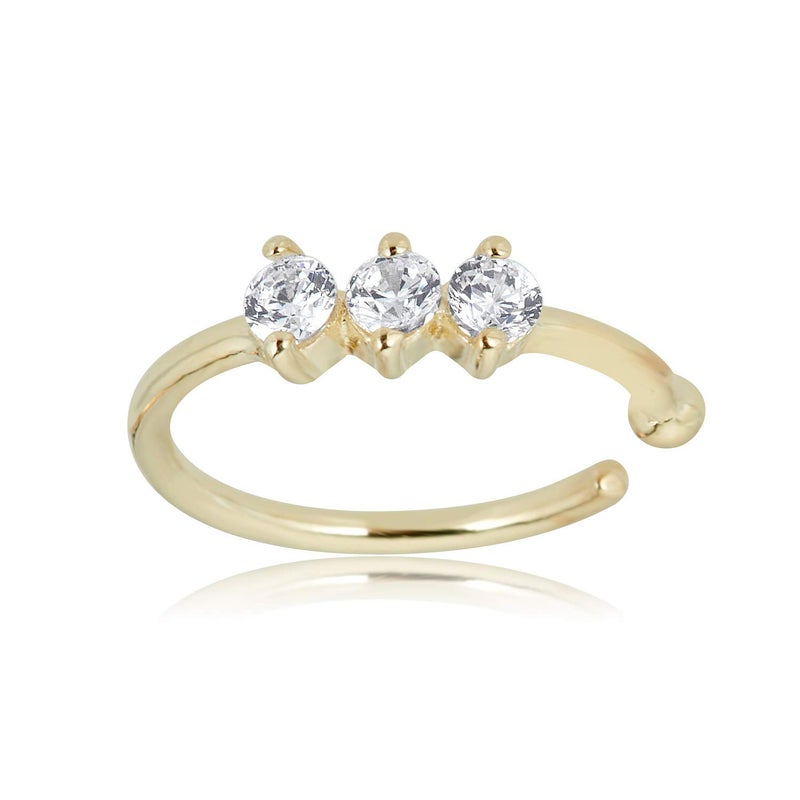 AVORA 14K Yellow Gold Three-Stone Simulated Diamond CZ Nose Ring Hoop (20 Gauge) - 5/16" - Image 1